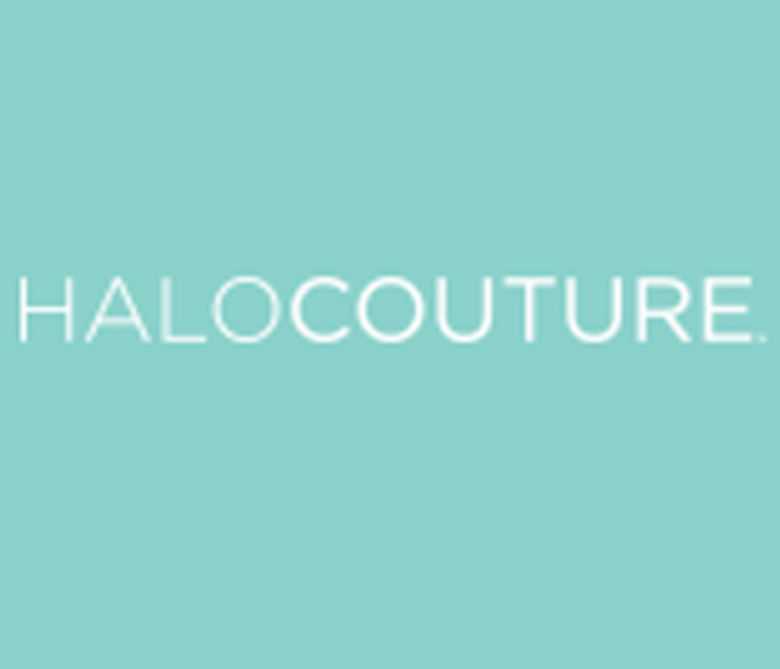 Logo of HALOCOUTURE on a teal background.